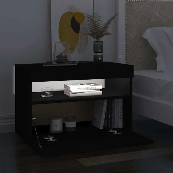Comodă TV cu lumini LED, negru, 60x35x40 cm