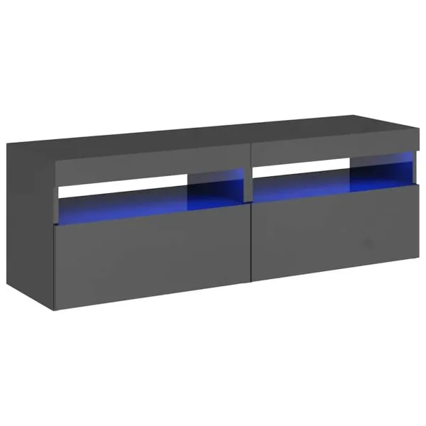 Comode TV cu lumini LED, 2 buc., gri extralucios, 60x35x40 cm