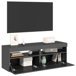 Comode TV cu lumini LED, 2 buc., gri extralucios, 60x35x40 cm