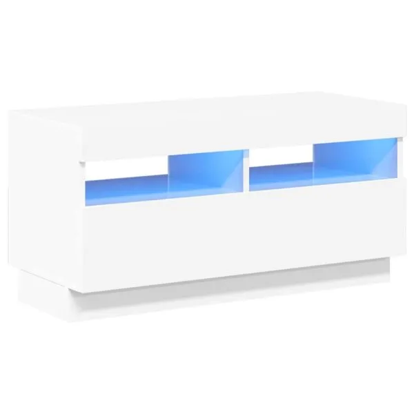 Comodă TV cu lumini LED, alb extralucios, 80x35x40 cm