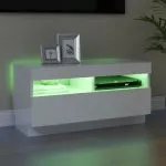 Comodă TV cu lumini LED, alb extralucios, 80x35x40 cm