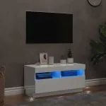 Comodă TV cu lumini LED, alb extralucios, 80x35x40 cm