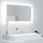 Oglindă de baie cu LED, alb extralucios, 80×8,5×37 cm, acril