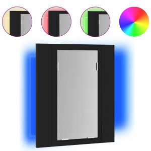 Dulap de baie cu oglindă & LED, negru, 40x12x45 cm, acril