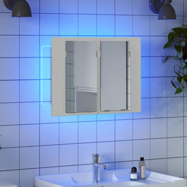 804961 Dulap baie cu oglindă LED alb lucios 60x12x45 cm acril