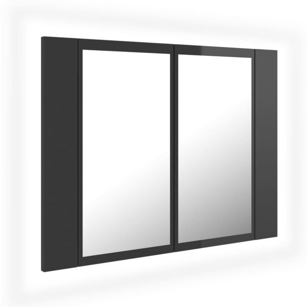 Dulap de baie cu oglindă/LED, gri extralucios, 60x12x45 cm, PAL