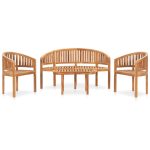 Set mobilier grădină tip banană, 4 piese, lemn masiv de tec