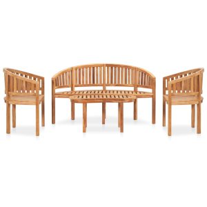 Set mobilier grădină tip banană, 4 piese, lemn masiv de tec