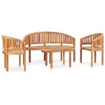 Set mobilier grădină tip banană, 4 piese, lemn masiv de tec