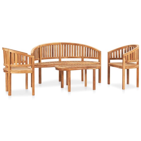 Set mobilier grădină tip banană, 4 piese, lemn masiv de tec