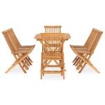 Set mobilier de exterior pliabil, 9 piese, lemn masiv de tec