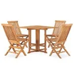 Set mobilier de exterior pliabil, 5 piese, lemn masiv de tec