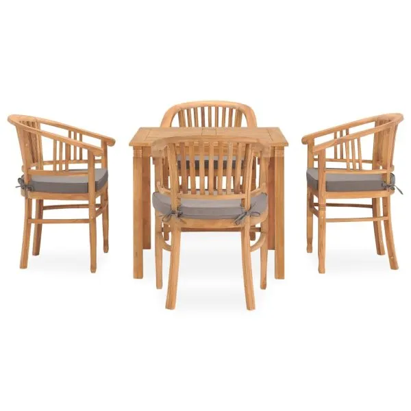 Set mobilier de grădină cu perne, 5 piese, lemn masiv de tec