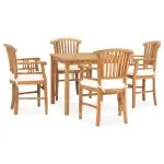 Set mobilier de grădină cu perne, 5 piese, lemn masiv de tec