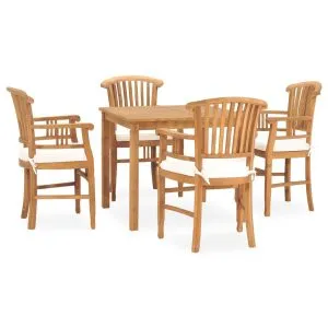 Set mobilier de grădină cu perne, 5 piese, lemn masiv de tec