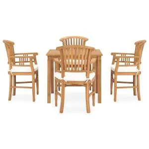 Set mobilier de grădină cu perne, 5 piese, lemn masiv de tec