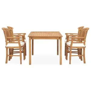 Set mobilier de grădină cu perne, 5 piese, lemn masiv de tec