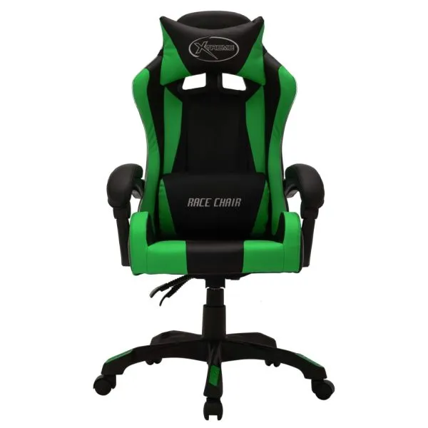 Scaun de jocuri cu LED RGB, verde și negru, piele ecologică