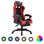 Scaun de jocuri cu LED RGB, roșu și negru, piele ecologică