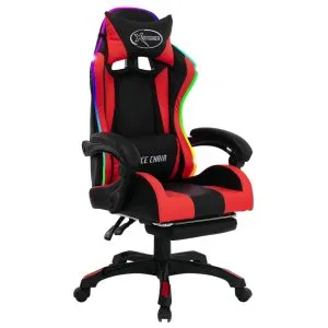 Scaun de jocuri cu LED RGB, roșu și negru, piele ecologică