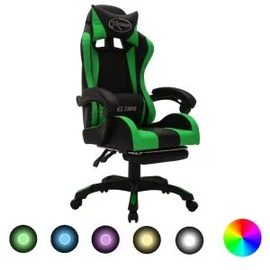 Scaun de jocuri cu LED RGB, verde și negru, piele ecologică