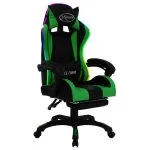 Scaun de jocuri cu LED RGB, verde și negru, piele ecologică