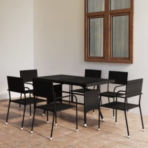 Set mobilier de grădină, 7 piese, negru, poli ratan
