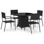 Set mobilier de grădină, 5 piese, negru, poliratan