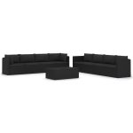 Set mobilier de grădină cu perne, 9 piese, negru, poliratan