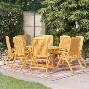 Set mobilier de grădină, 9 piese, lemn masiv de tec