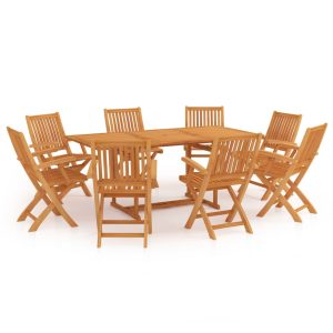 Set mobilier de grădină, 9 piese, lemn masiv de tec