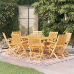 Set mobilier de grădină, 9 piese, lemn masiv de tec
