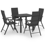 Set de masă pentru grădină, 5 piese, negru