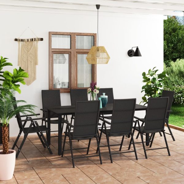 Set mobilier de grădină, 9 piese, negru