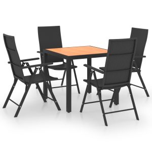 Set de masă pentru grădină, 5 piese, negru și maro