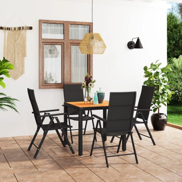 Set de masă pentru grădină, 5 piese, negru și maro