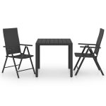 Set mobilier de grădină, 3 piese, negru