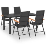 Set mobilier de grădină, 5 piese, negru și maro