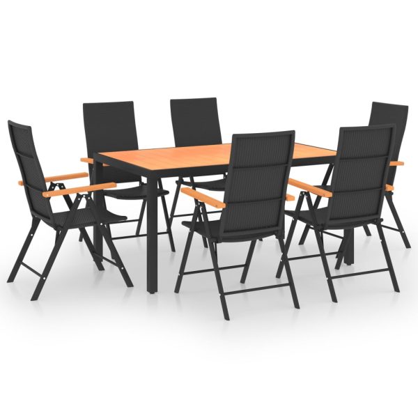 Set mobilier de grădină, 7 piese, negru și maro
