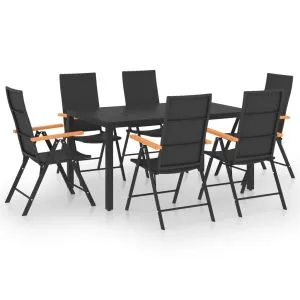 Set de masă pentru grădină, 7 piese, negru și maro