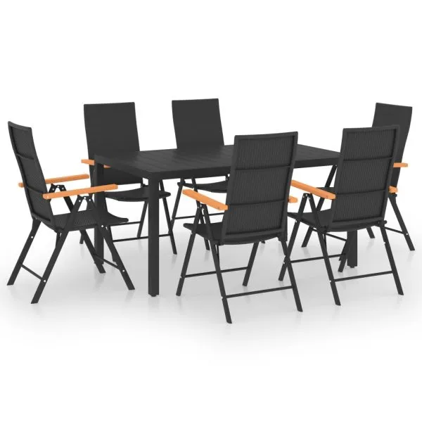 Set de masă pentru grădină, 7 piese, negru și maro