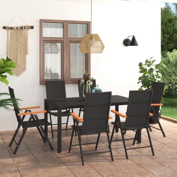 Set de masă pentru grădină, 7 piese, negru și maro