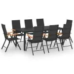 Set mobilier de grădină, 9 piese, negru și maro