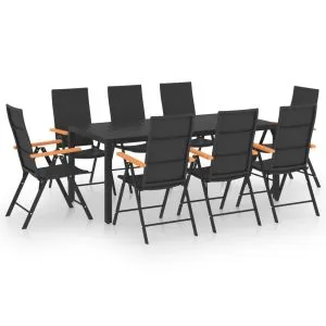 Set mobilier de grădină, 9 piese, negru și maro