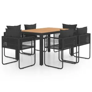 Set mobilier masă de grădină, 7 piese, negru și maro, ratan PVC