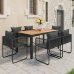 Set mobilier masă de grădină, 7 piese, negru și maro, ratan PVC