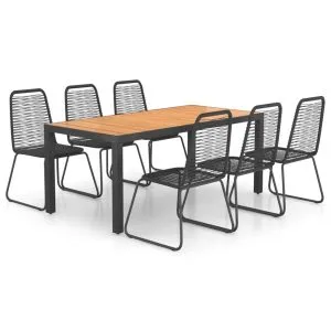 Set mobilier de grădină, 7 piese, negru și maro, ratan PVC