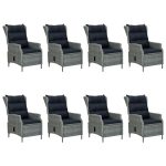 Set mobilier de exterior cu perne 9 piese gri deschis poliratan