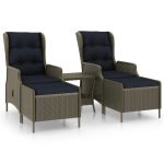 Set mobilier de grădină, cu perne, 3 piese, maro, poliratan
