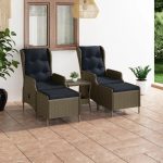 Set mobilier de grădină, cu perne, 3 piese, maro, poliratan